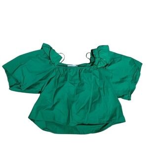 Sugar Lips Green Off Shoulder Ruffle Blouse Top Flowy Short Sleeve M